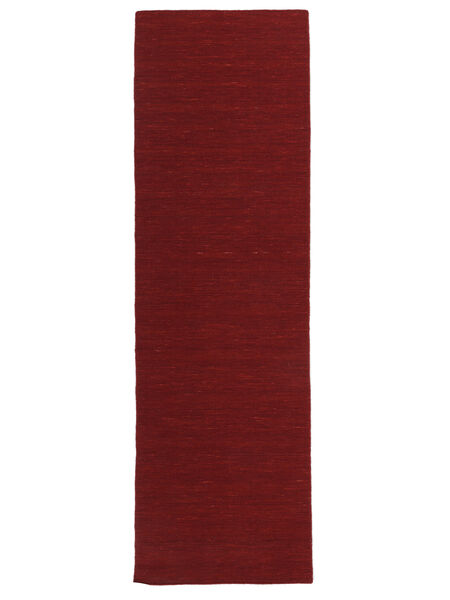 Kelim Loom 80X250 Malý Tmavě Červená Jednobarevný Běhoun Vlněný Koberec