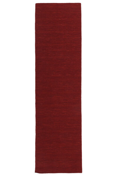 80X300 Plain (Single Colored) Small Kilim Loom Rug - Dark Red Wool