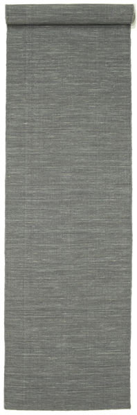  80X400 Plain (Single Colored) Small Kilim Loom Rug - Dark Grey Wool