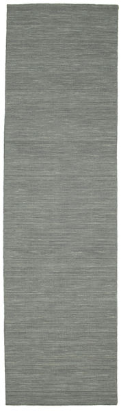  80X300 Cor Única Pequeno Kilim Loom Tapete - Cinza Escuro Lã