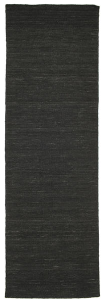 Kelim Loom 80X250 Small Black Plain (Single Colored) Runner Wool Rug