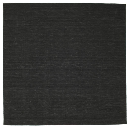 Kelim Loom 300X300 Large Black Plain (Single Colored) Square Wool Rug