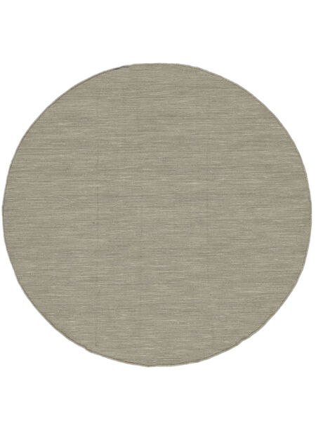 Kelim Loom Ø 300 Large Light Grey/Beige Plain (Single Colored) Round Wool Rug