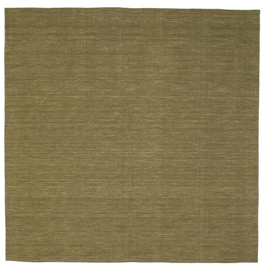 Kelim Loom 250X250 大 オリーブグリーン 単色 正方形 ウール 絨毯