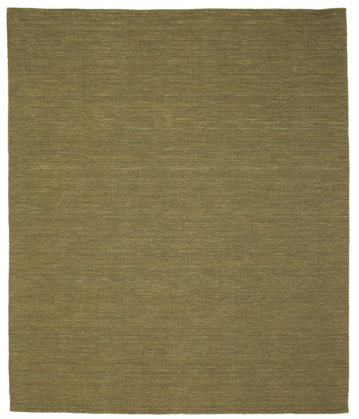  250X300 Plain (Single Colored) Large Kilim Loom Rug - Olive Green Wool