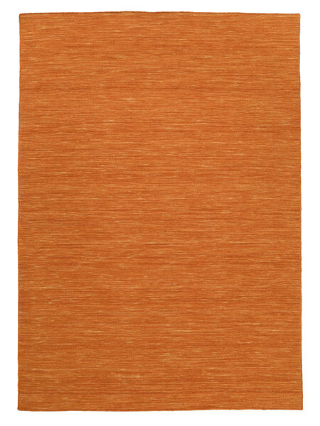  200X300 Plain (Single Colored) Kilim Loom Rug - Orange Wool