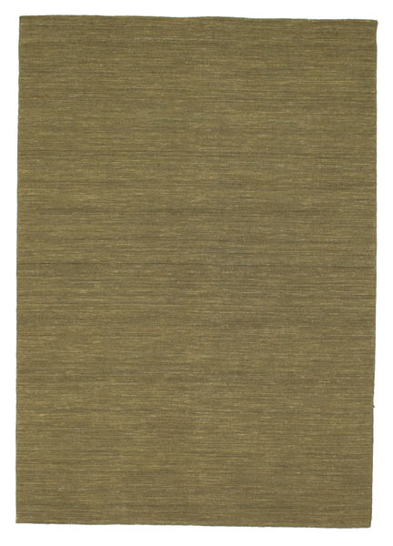  160X230 Enkeltfarvet Kelim Loom Tæppe - Olivengrøn Uld