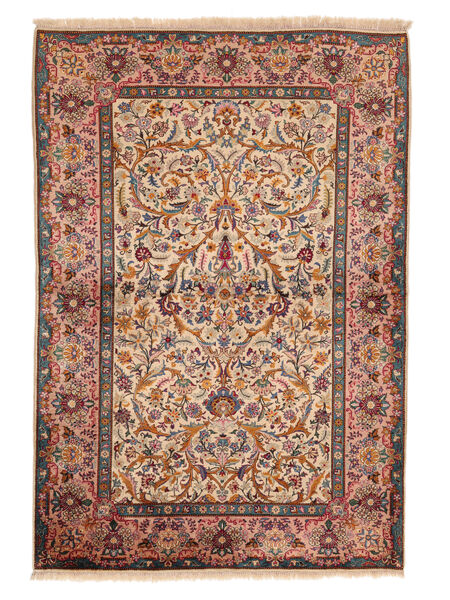  Keshan Fine Silkki Matot 100X153 Persialainen Villamatto Tummanpunainen/Ruskea Pieni Matto Carpetvista