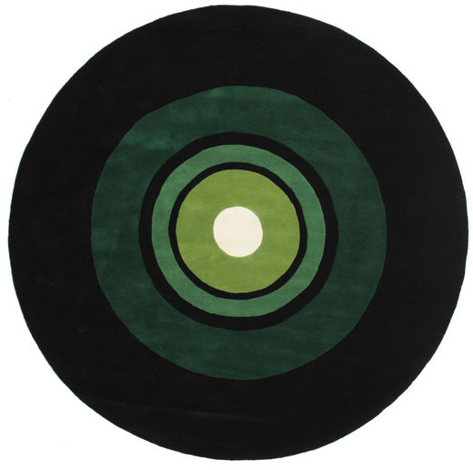  Gyapjúszőnyeg Ø 250 Schallplatte Handtufted Fekete/Zöld Kerek Nagy