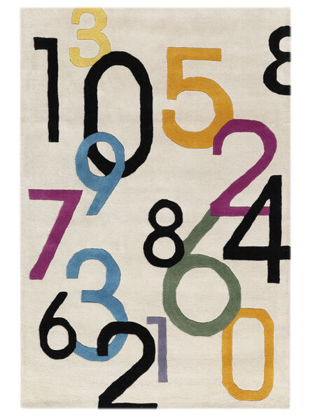 Lucky Numbers Kids Rug 100X160 Small Ivory White Number Wool