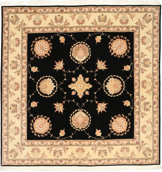 203X205 絨毯 タブリーズ 50 Raj シルク製 オリエンタル 正方形 ベージュ/ブラック (ウール, ペルシャ/イラン) Carpetvista