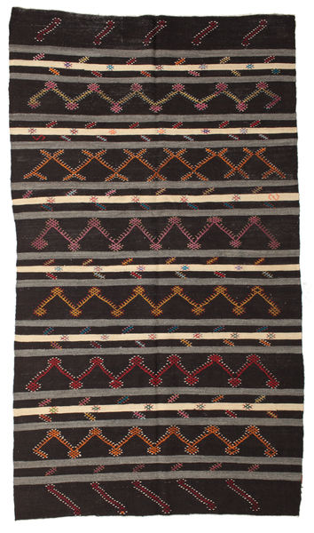 199X348 絨毯 キリム ヴィンテージ トルコ オリエンタル ブラック/茶色 (ウール, トルコ) Carpetvista