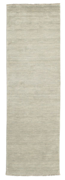 Handloom Fringes 80X250 Small Light Green/Grey Plain (Single Colored) Runner Wool Rug