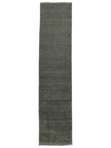 Handloom Fringes 80X200 Small Dark Grey Plain (Single Colored) Runner Wool Rug