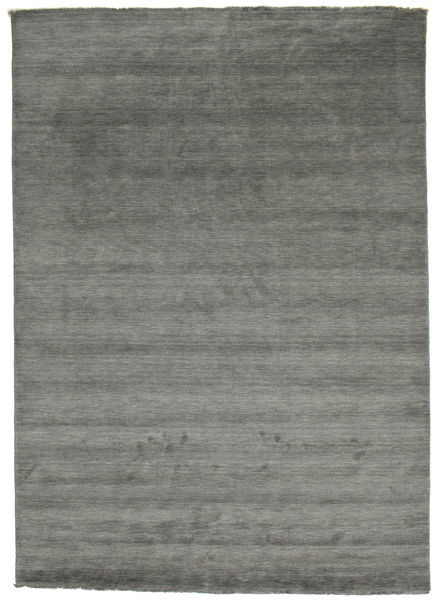 Handloom Fringes 250X350 Large Dark Grey Plain (Single Colored) Wool Rug