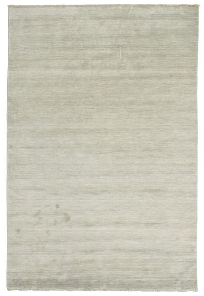  200X300 Plain (Single Colored) Handloom Fringes Rug - Light Green/Grey Wool
