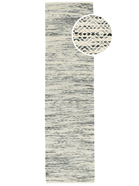 Hugo 80X300 Small Black/Grey Medallion Runner Wool Rug