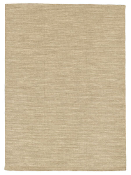  250X350 Plain (Single Colored) Large Kilim Loom Rug - Beige Wool