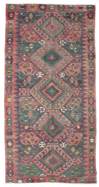 Kelim Vintage Türkei Teppich 160X314 Läufer Rot/Grau Wolle, Türkei Carpetvista