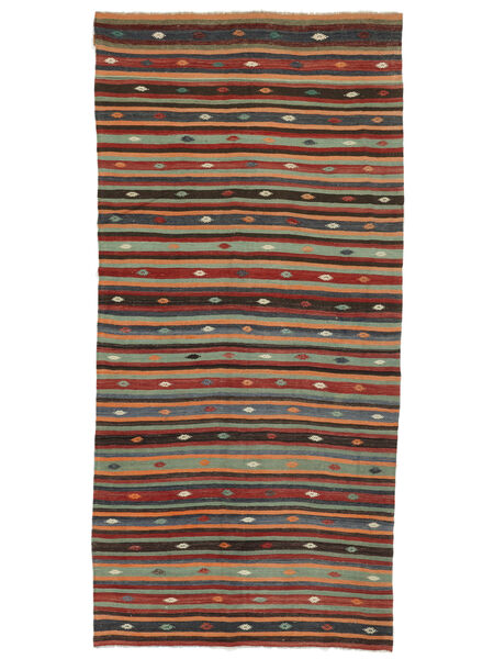 180X373 Kelim Vintage Türkei Teppich Orientalischer Läufer Schwarz/Dunkelrot (Wolle, Türkei) Carpetvista
