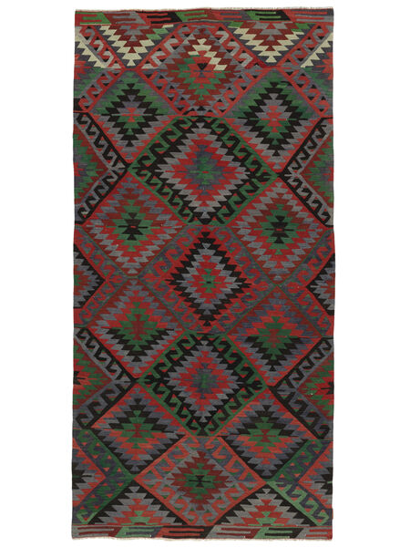 164X330 Kelim Vintage Tyrkiet Tæppe Orientalsk Løber Sort/Mørkerød (Uld, Tyrkiet) Carpetvista