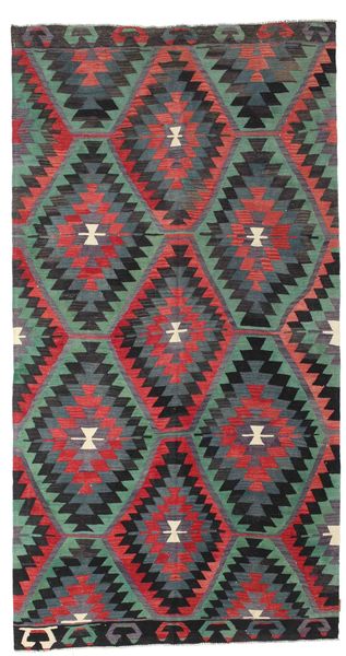  Kilim Vintage Turkish Rug 174X330 Vintage Wool Dark Grey/Red Carpetvista