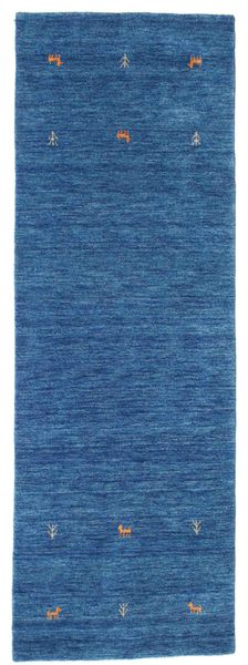  80X250 Small Gabbeh Loom Two Lines Rug - Blue Wool