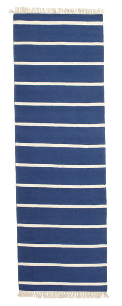  80X300 Striped Small Dhurrie Stripe Rug - Dark Blue Wool