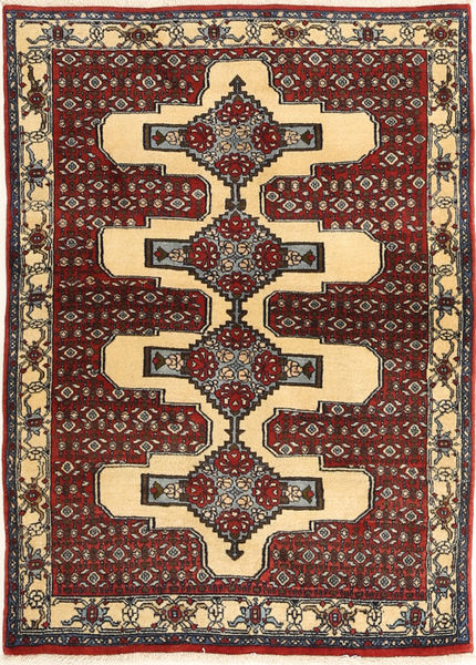  105X144 Medallion Small Senneh Rug Wool, Carpetvista