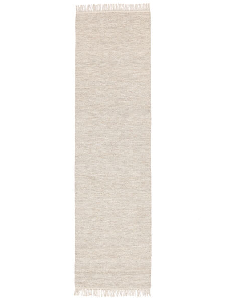  80X300 Einfarbig Klein Melange Teppich - Beige Wolle