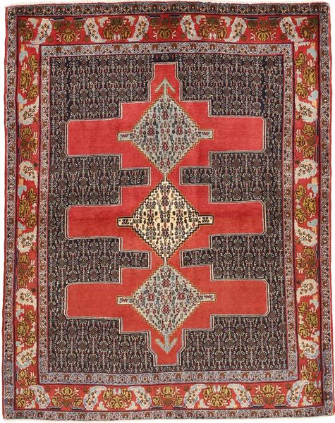  Orientalsk Senneh Tæppe 123X157 Rød/Brun Uld, Persien/Iran Carpetvista