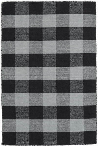  120X180 Kariert Klein Check Kilim Teppich - Schwarz/Grau Wolle
