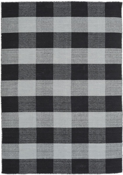 Check Kilim Rug - Black/Grey 160X230 Black/Grey Wool, India