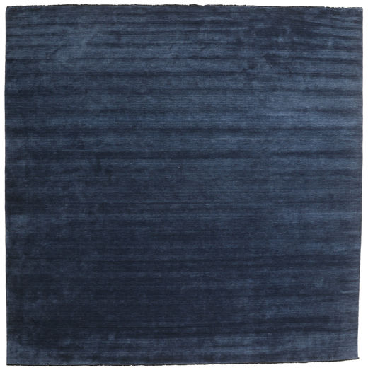  400X400 Plain (Single Colored) Large Handloom Fringes Rug - Dark Blue Wool