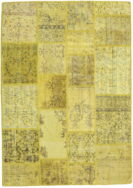  Patchwork Tapete 139X198 Lã Amarelo/Verde Pequeno Carpetvista