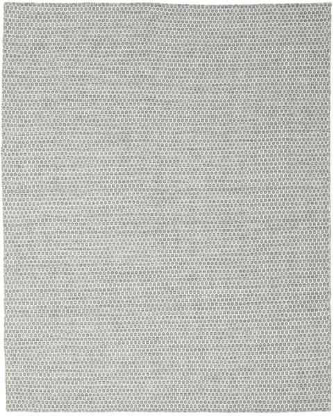  240X300 Plain (Single Colored) Large Kilim Honey Comb Rug - Grey Wool, 