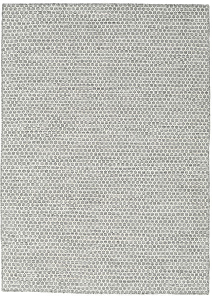  140X200 Plain (Single Colored) Small Kilim Honey Comb Rug - Grey Wool