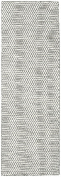 Kelim Honey Comb 80X240 Small Grey Plain (Single Colored) Runner Wool Rug