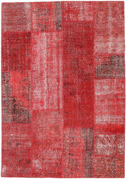 162X232 Patchwork Teppich Moderner Rot (Wolle, Türkei) Carpetvista