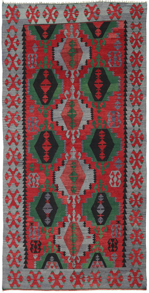 Kelim Türkei Teppich 160X320 Rot/Grau Wolle, Türkei Carpetvista