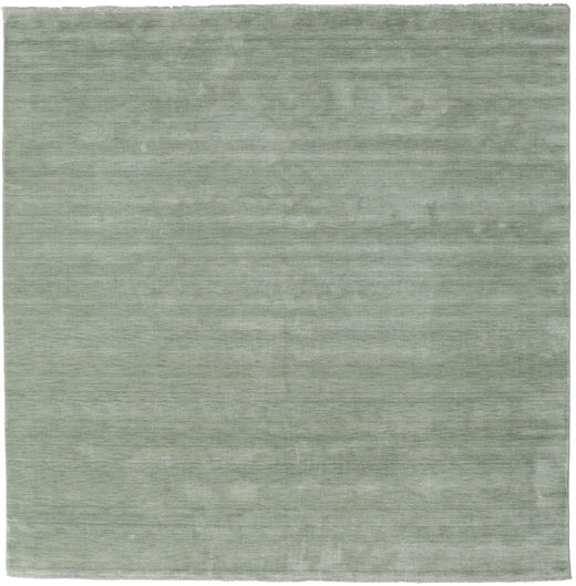  250X250 Plain (Single Colored) Large Handloom Fringes Rug - Light Green Wool