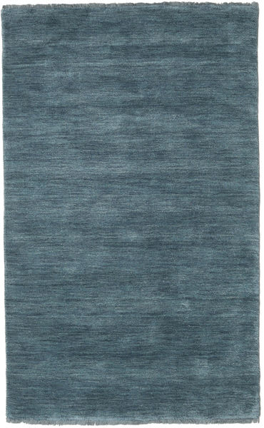 Handloom Fringes 100X160 Small Dark Teal Plain (Single Colored) Wool Rug