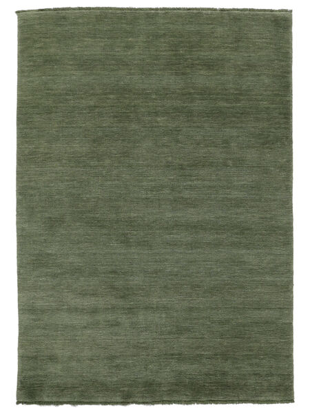 160X230 Plain (Single Colored) Handloom Fringes Rug - Forest Green Wool
