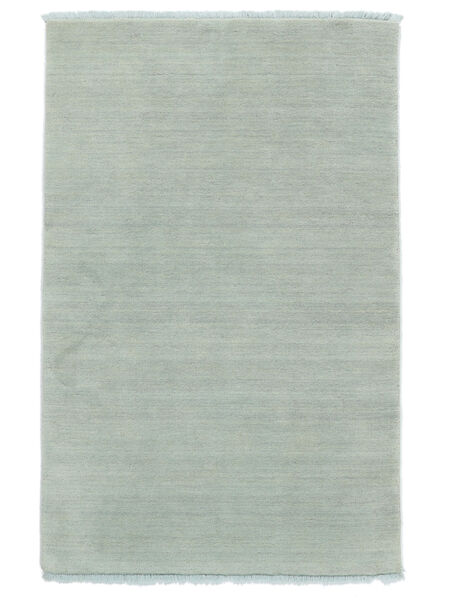  140X200 Plain (Single Colored) Small Handloom Fringes Rug - Light Teal Wool, 