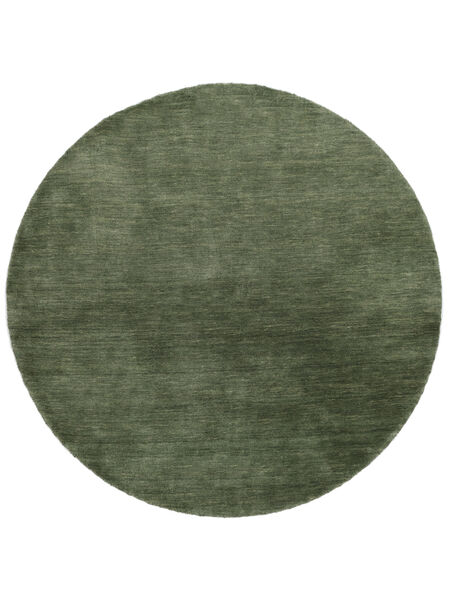 Handloom Ø 150 小 フォレストグリーン 単色 ラウンド ウール 絨毯