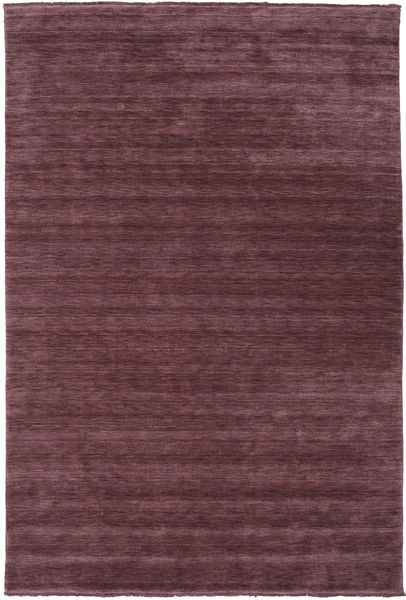  200X300 Plain (Single Colored) Handloom Fringes Rug - Dark Purple Wool