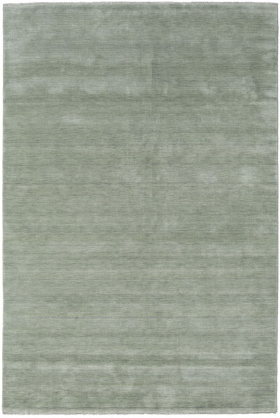  300X400 Plain (Single Colored) Large Handloom Fringes Rug - Light Green Wool