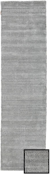 80X290 Plain (Single Colored) Small Bamboo Grass Rug - Black/Grey Wool/Bamboo Silk