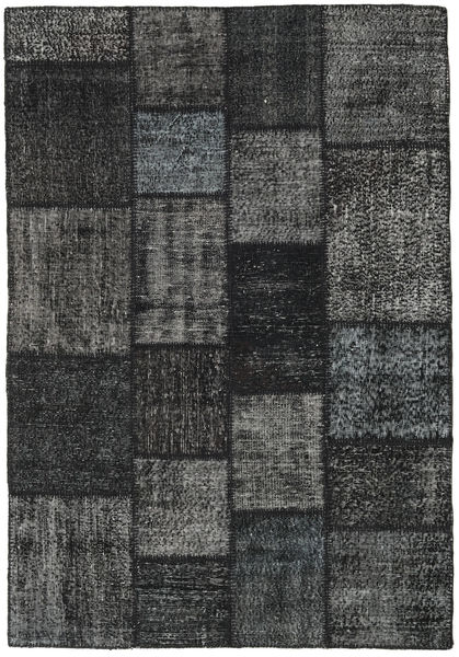 Patchwork Rug 138X200 Black/Dark Grey Wool, Turkey Carpetvista