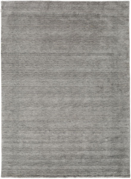  240X340 Plain (Single Colored) Large Handloom Gabba Rug - Grey Wool